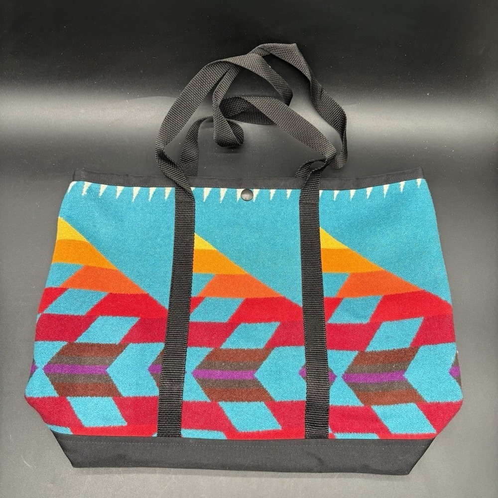 Justin Kraff Southwestern Wool Tote Bag Turquoise Red Aztec Pattern Made USA - Picture 3 of 14